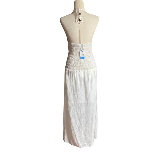 Seaspice Resort Wear Lace Halter Maxi Dress Womens L White Romantic Vacation - Picture 2 of 16